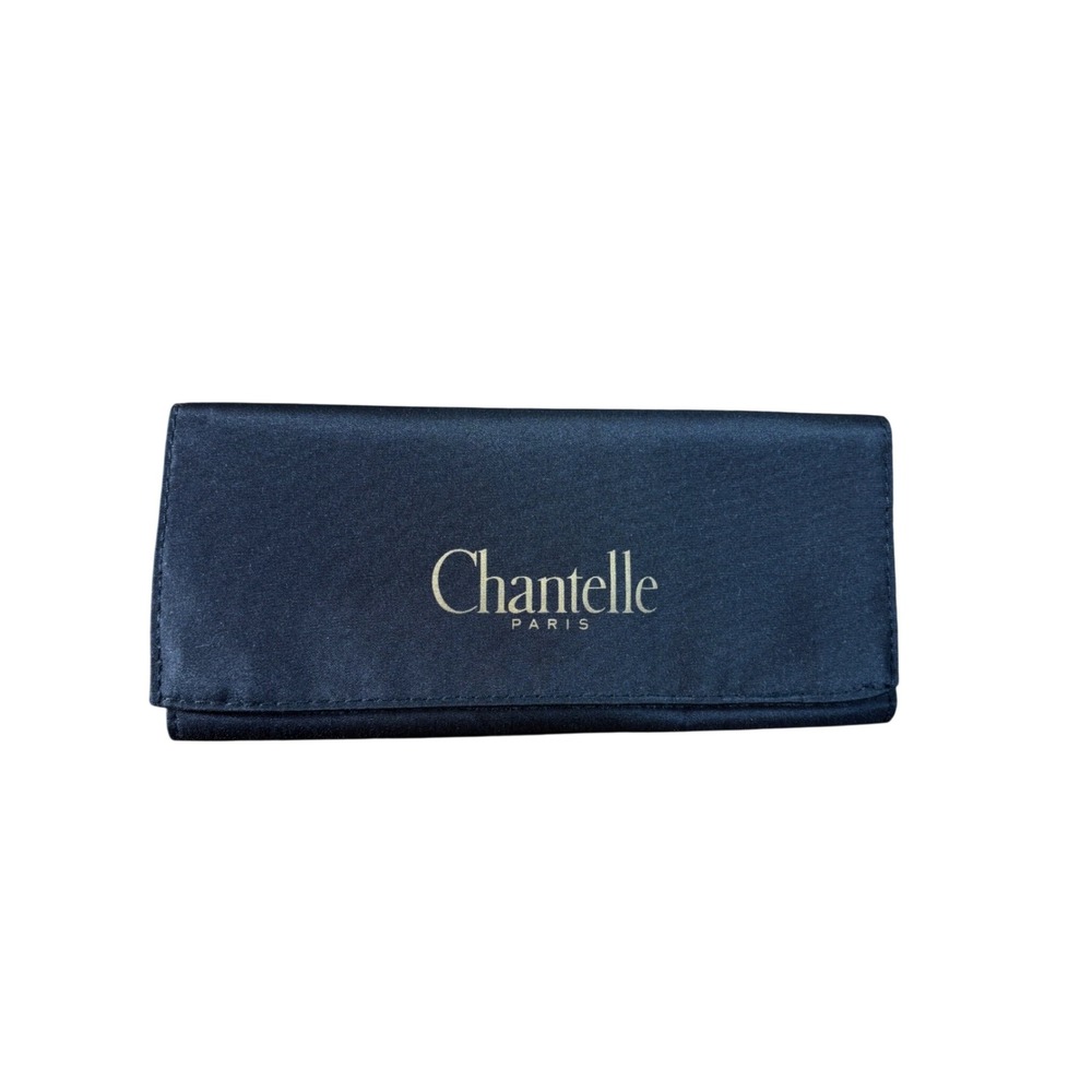 Chantelle Paris Black Satin Jewelry Roll Travel Organizer Case Gold Zipper